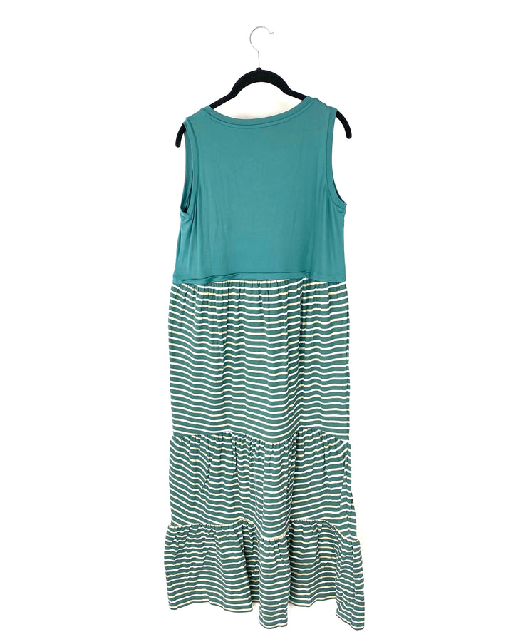 Green Striped Ruffled Dress - Small/Medium