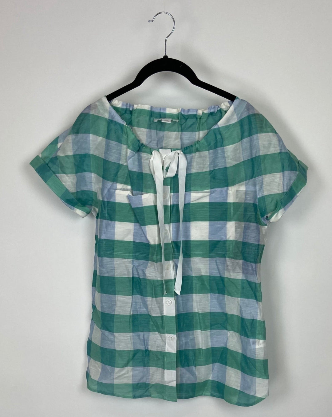 Plaid Blouse With Bow - Small