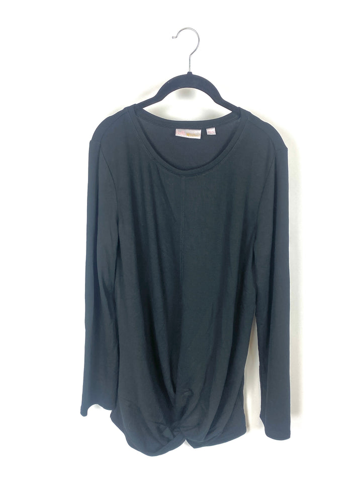 Black Long Sleeve Top with Knotted Bottom - Small/Medium