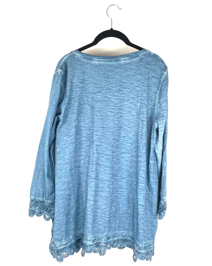 Light Blue Long Sleeve Eyelet Detailing - Size 6-8