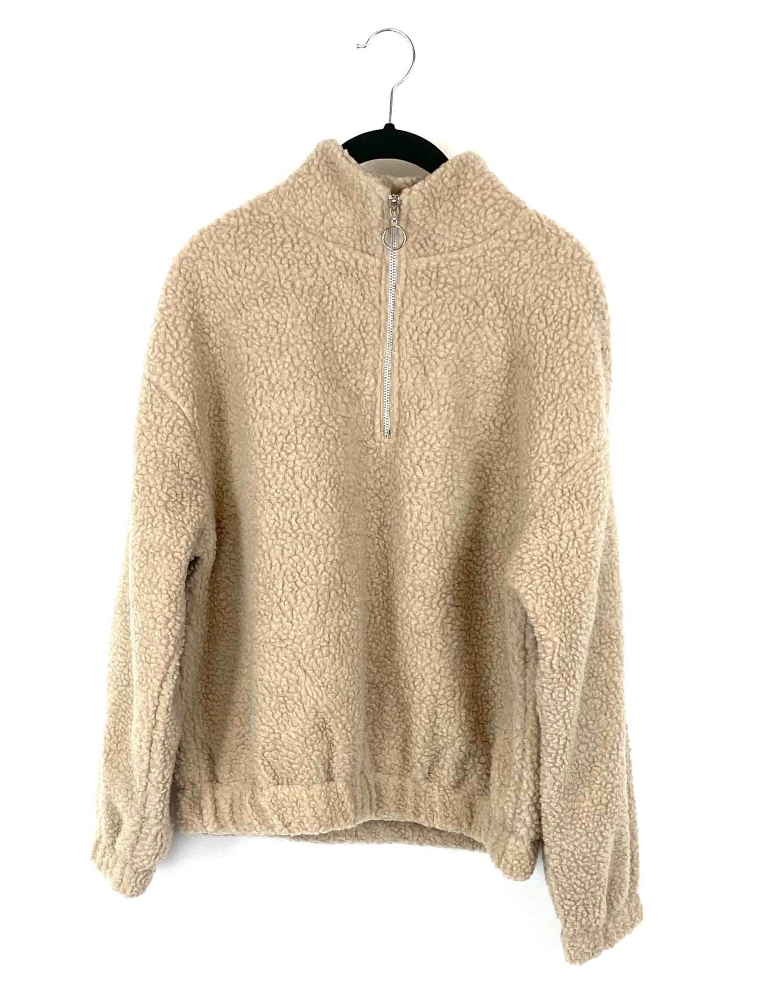 Tan Sherpa Quarter Zip Cropped Sweatshirt Medium and Large