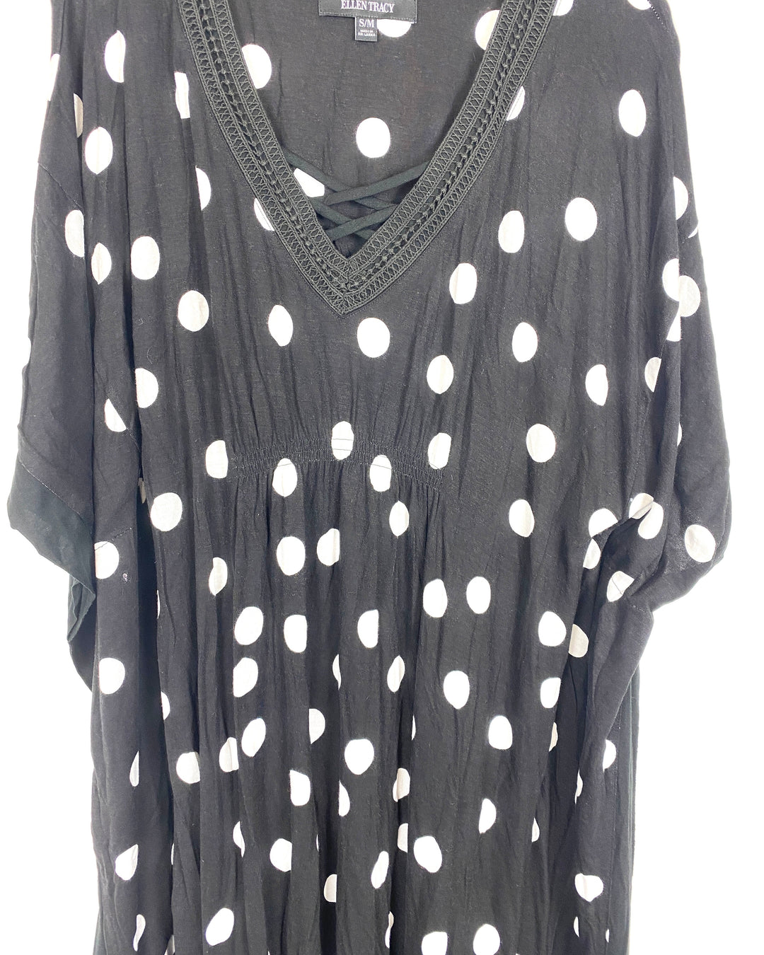 Black With White Polka Dot Printed Caftan - Small/Medium