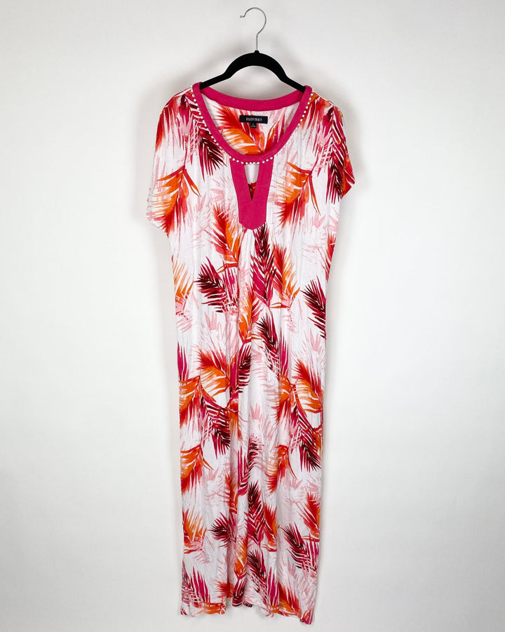 Orange And White Tropical Dress - Small and 1X