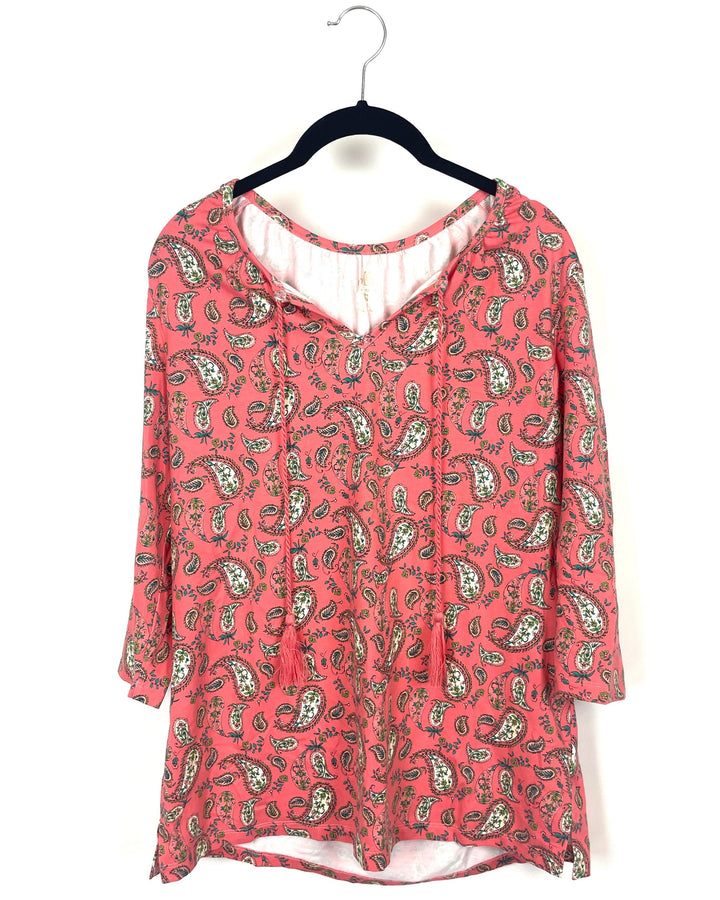 Coral Long-Sleeve Shirt With Leaf Design- Small/Medium