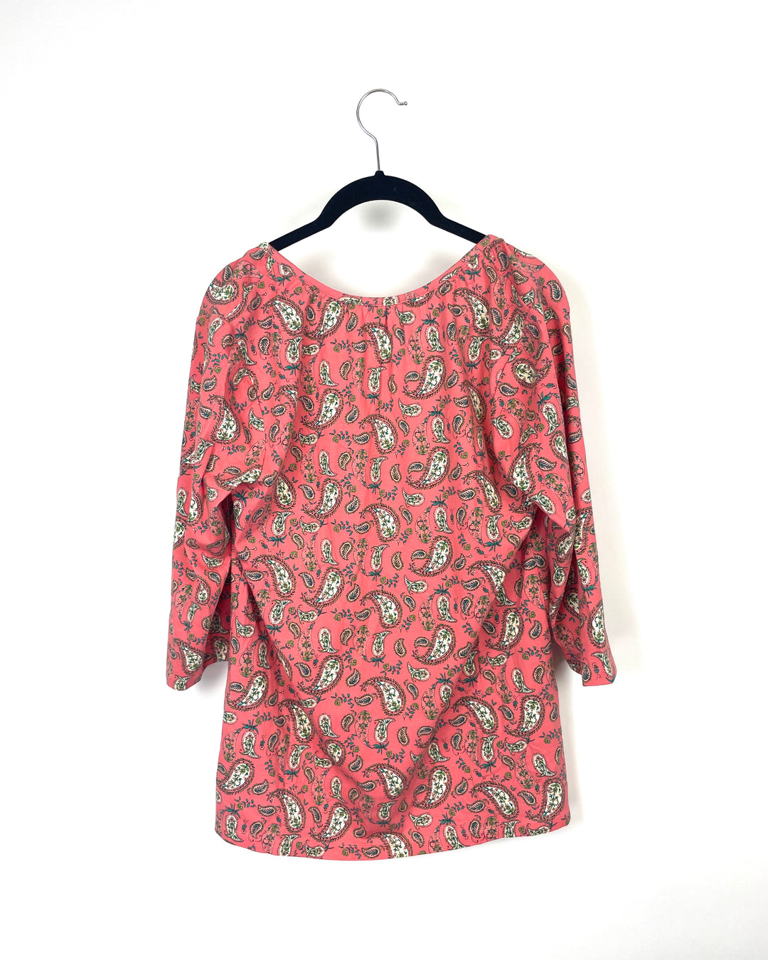 Coral Long-Sleeve Shirt With Leaf Design- Small/Medium