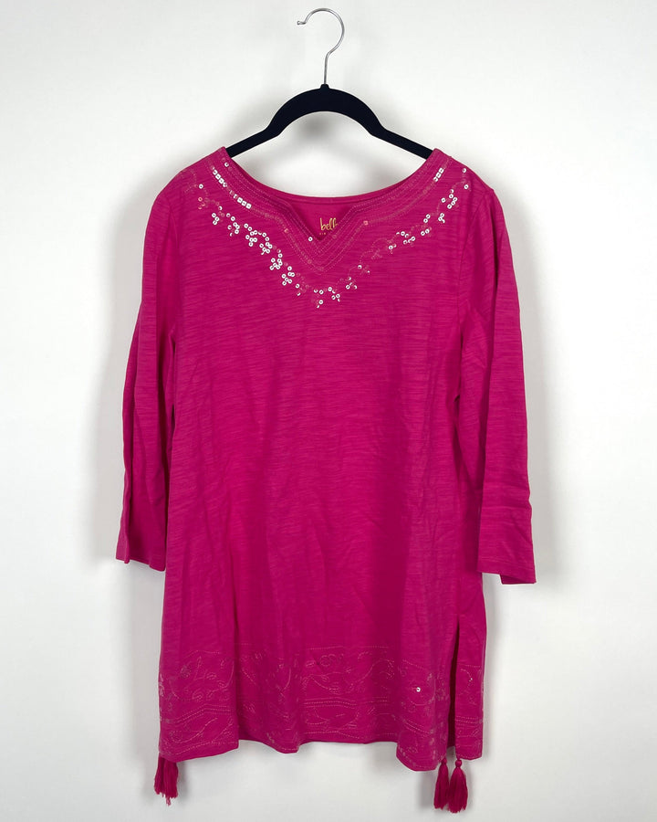 Pink Long Sleeve Embroidered Top - Small/Medium