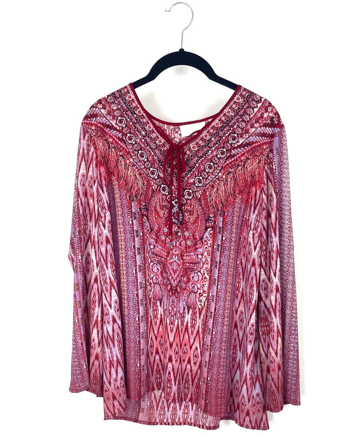 Red Abstract Design Long Sleeve Blouse - Medium/Large