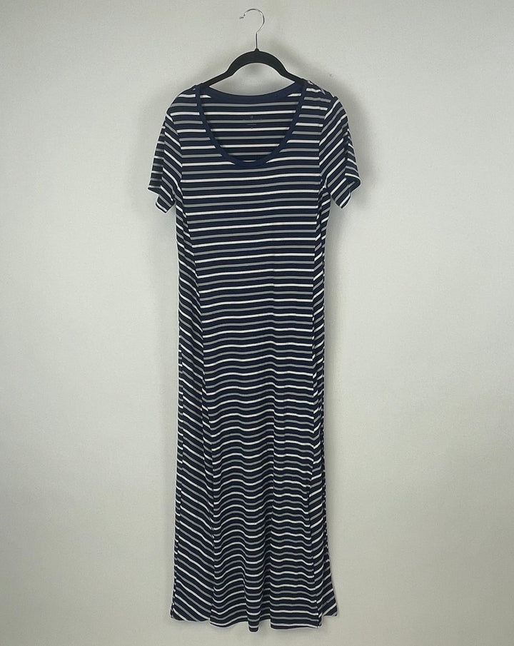 Blue Striped Maxi Dress - Size 6-8