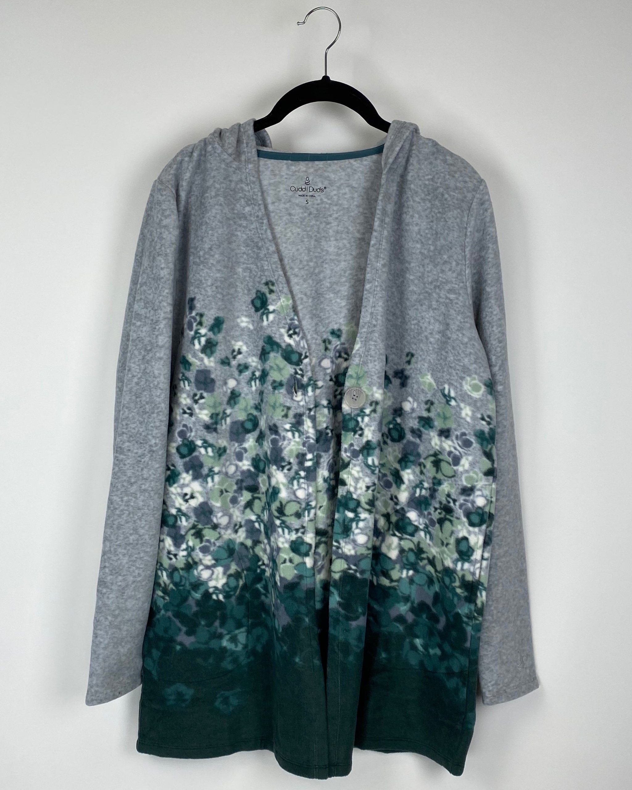 Green And Grey Fleece Printed Cardigan Extra Small Small Medium