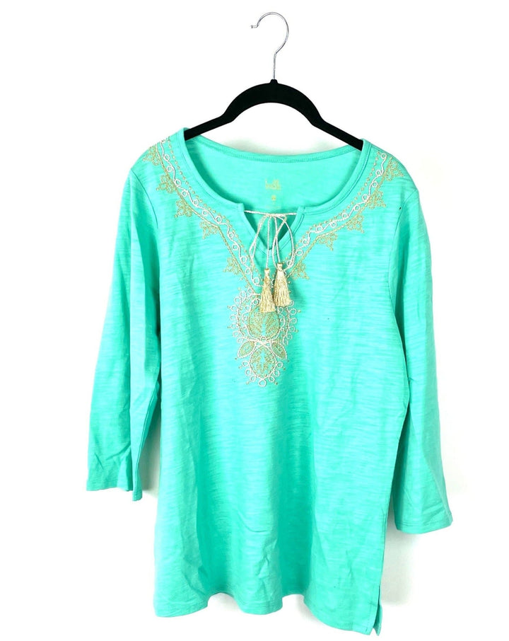 Teal and Gold Neckline Top - Small/Medium