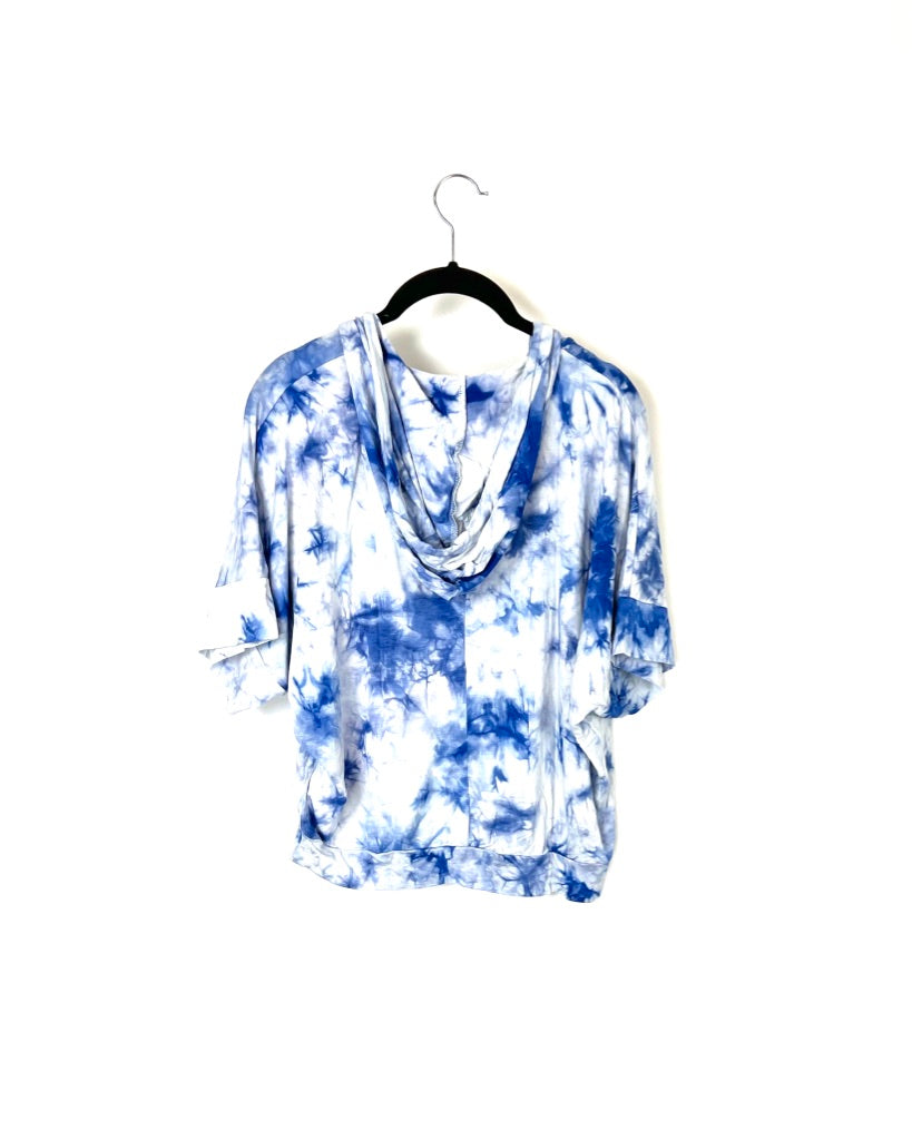 Blue And White Tie-Dye Hoodie Top - Small