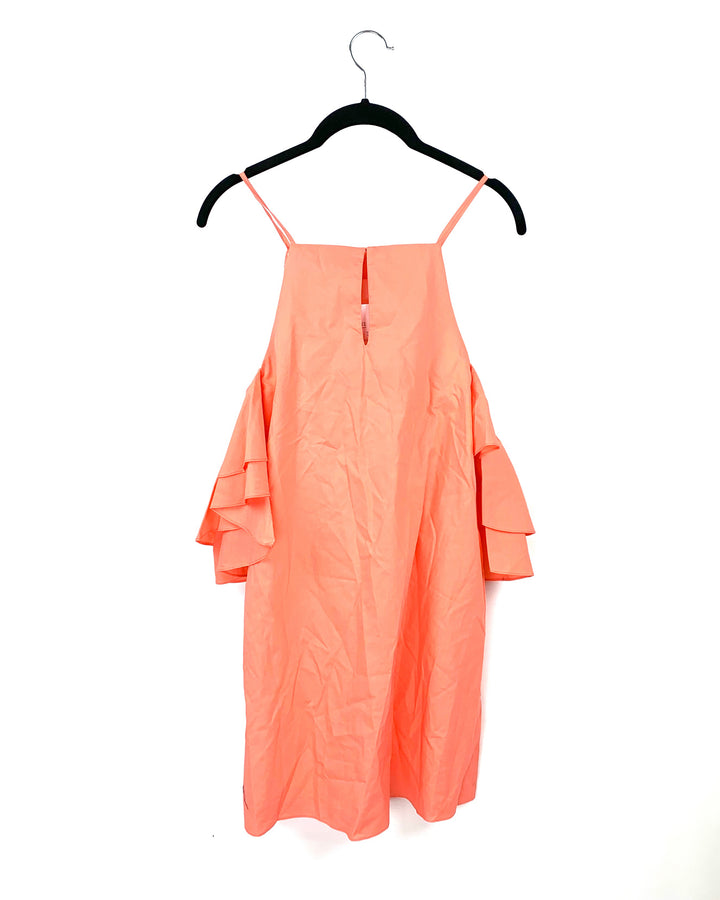 Orange Ruffle Sleeve Dress - Small