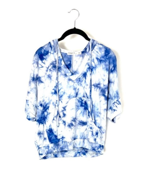 Blue And White Tie-Dye Hoodie Top - Small, Medium